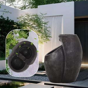 Fontana a cascata moderna da 21,5 piedi (6,5 m) per interni/esterni, a due livelli, da giardino/patio, design in pietra, da terra - Product Image 4