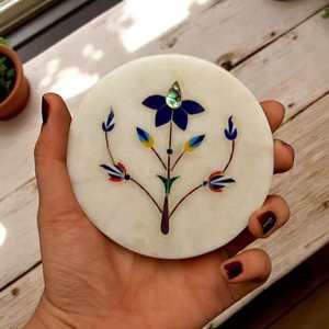 Handmade Marble Inlay Coasters Crafted by Indian Artisans With Elegant Stone Design For Home Decor and Drink Use - Product Image 1