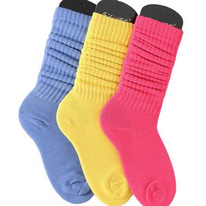 Calzini morbidi e morbidi con filo spesso di colori misti calzini larghi monocolore allentati al ginocchio da donna con 3 confezioni - Product Image 2