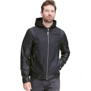Veste en cuir pour homme en noir, veste en cuir à capuche personnalisée, veste en cuir d'agneau original de la meilleure conception - Product Image 1