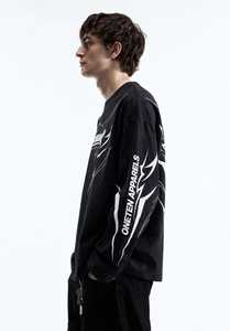 ONETEN APPARELS Men's Oversized <b>Long</b> <b>Sleeve</b> <b>T</b>-<b>Shirt</b> <b>Black</b> Crew Neck Loose Fit Streetwear Full Length 100% Cotton Printed Design - Product Image 3