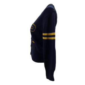 Women's Navy Blue V-Neck <b>Cardigan</b> 67 Number Full Sleeve Preppy Style Vintage Knitted <b>Sweater</b> Winter Wear - Product Image 6