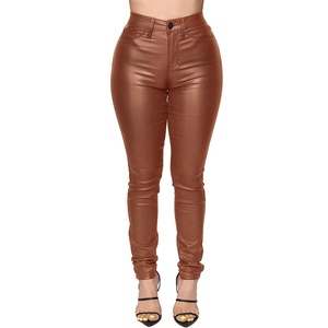 Pantalones de Cuero para Mujer, Cintura Alta, Corte Regular, Elásticos, Transpirables, Impermeables, Resistentes al Viento, con Revestimiento de PU, Casuales, para Invierno - Product Image 3