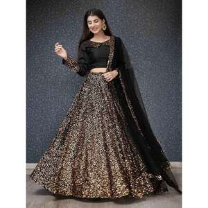 Designer Beautiful Black Sequin Velvet Lehenga Choli with Dupatta Other <b>Ethnic</b> <b>Accessories</b> - Product Image 5