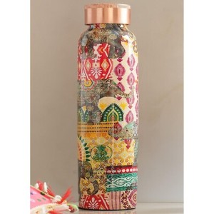 Botella de Agua de Cobre Hecha a Mano en India con Acabado Antiguo y Tapa Hermética - Product Image 2