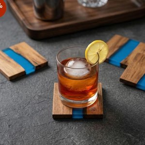 Multifunctional Wooden Resin coaster Non-slip drink Modern <b>table</b> decoration mats & Pads Square shape coaster set <b>Placemats</b> - Product Image 4