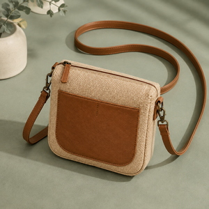 Jute Material Crossbody Handbag Large Capacity Zipper Closure Single Strap Fashion <b>Satchel</b> Eco-Friendly Durable <b>Women</b> Travel - Product Image 5