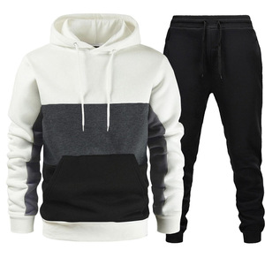 Ensemble de survêtement à capuche color block pour homme, décontracté, manches longues, pantalon à cordon de serrage, 100 % coton, respirant, léger, pour l'hiver, 2 en 1 - Product Image 4