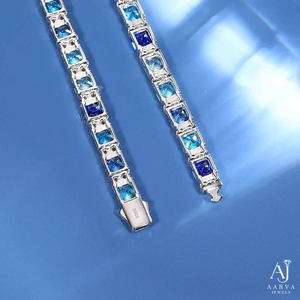 Blue Baguette Moissanite Diamond Tennis Necklace 10K Gold Plated 925 Sterling Silver <b>Rope</b> <b>Chain</b> Hip Hop Jewelry - Product Image 2