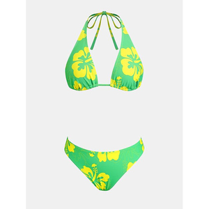 Best Selling Floral <b>Bikini</b> <b>Set</b> Green Yellow Halter Top Hipster Bottom Swimwear Beachwear Two Piece Stretch Patterned Swim Suit - Product Image 2