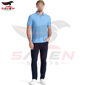 Mens Light <b>Blue</b> Classic <b>Polo</b> <b>Shirt</b> Short Sleeve Pique Cotton Golf T <b>Shirt</b> Custom Logo Slim Fit Plain Casual Wear - Product Image 3