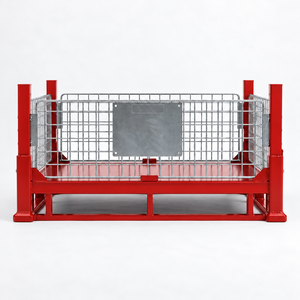 Palette pliable en acier rouge, conteneur industriel empilable à 4 entrées, capacité de charge dynamique de 2500 lb, charge de 25 lb, modèle personnalisable PLT-04 - Product Image 2