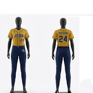 Premium Womens Baseball Uniform 120 GSM Polyester Jersey Custom Team Logo Name <b>Number</b> Pants <b>Gold</b> Navy Athletic Sets Quick Dry - Product Image 1