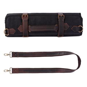 Étui à couteaux de luxe en cuir et toile, durable, avec fermeture éclair, étanche, antichoc, organiseur de rangement pour chef, support d'outils de cuisine portable - Product Image 6