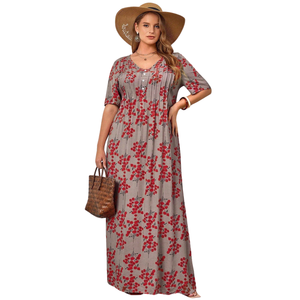 Vestido largo con cuello cuadrado para mujer, vestido festivo con estampado floral - Product Image 1
