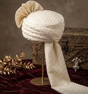 Turbante de novio real hecho a mano en oro blanco, pre-atado, con plumas Kalgi y pedrería de perlas, venta al por mayor OEM - Product Image 3