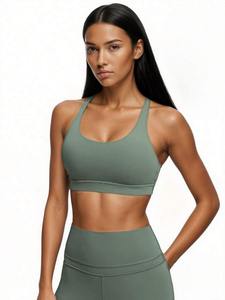 Soutien-gorge de sport sans coutures pour femme, dos nageur, col ras du cou, maintien moyen, pour yoga et fitness, couleur unie, respirant, séchage rapide, anti-transpiration - Product Image 3