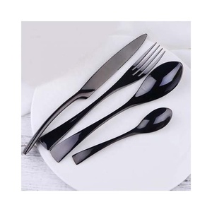 Long manche rond noir Table de mariage et ensemble de couverts de Restaurant en acier inoxydable métal couteau fourchette cuillère noir couverts - Product Image 5