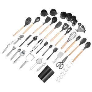 Set di 50 Utensili da Cucina Resistenti al Calore fino a 428°F, Spatole in Silicone, Cucchiai, Paletta in Legno con Supporto Tutto in Uno - Product Image 1