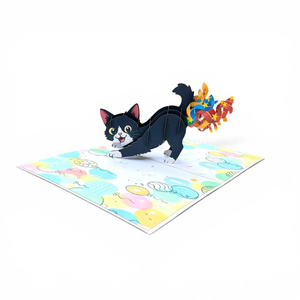 Tarjeta de Felicitación 3D Pop-Up de Gato con Diseño de Feliz Cumpleaños, Hecha a Mano con Papel, Impresión Offset, Diseño Personalizado, Corte Láser, Animal - Product Image 3