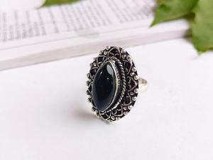 Bague en onyx noir naturel plaqué argent sterling pour femme, pierre précieuse certifiée IGI, design vintage, sans nickel, bijou unique fait main - Product Image 5