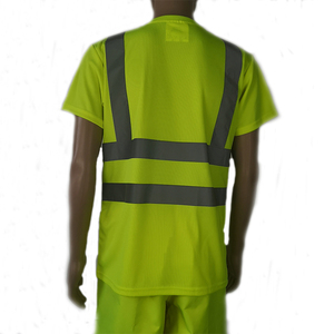 T-shirt réfléchissant haute visibilité à manches courtes, jaune fluorescent, chemise de travail de sécurité avec bandes réfléchissantes pour les travailleurs en extérieur - Product Image 3