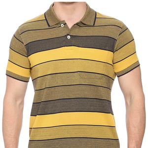 Polo de manga corta a rayas para hombre, diseño casual de punto, patrón de color amarillo y marrón, corte regular. - Product Image 6