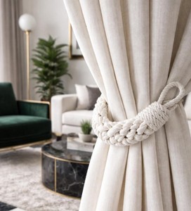 White Cotton Rope Curtain Tie-Back: Nautical Woven Decor - Product Image 3