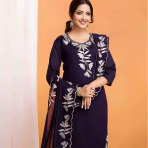 Ropa Étnica de Lujo para Eventos, Conjunto de Traje para Mujer en Morado, Azul y Rosa, Venta al Por Mayor, Boutique, Seda Vichitra Bordada, Compra al Por Mayor - Product Image 1