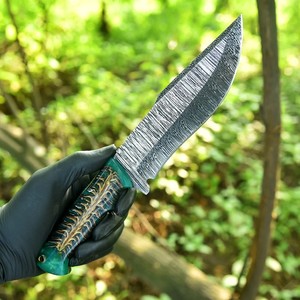 Hand Forged Damascus Steel Bushcraft Knife Pine Cone Handle Full Tang Fixed Blade Camping Knife with <b>Leather</b> Sheath Custom OEM - Product Image 3
