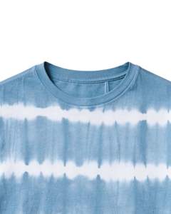 T-shirt personnalisé à rayures tie-dye bleu et blanc pour homme, en coton, style streetwear décontracté, col rond, manches courtes, tee-shirt tendance pour l'été - Product Image 5