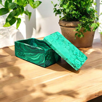 Boîte à bijoux sculptée en pierres précieuses de haute qualité, malachite naturelle polie, quartz, agate, rangement portable, cadeau de bijoux antique