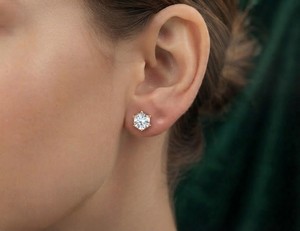 EF VVS1 Round Lab Diamond 18K Solid Rose Gold 6-Prong Solitaire Stud <b>Earrings</b> Women Bridal <b>Fine</b> Jewelry - Product Image 4