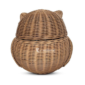 Owl-Shaped Rattan Storage <b>Basket</b> <b>with</b> <b>Lid</b>-Kids Animal-Themed Storage Solution - Product Image 4