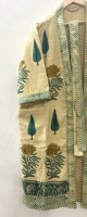 Robe kimono longue de luxe unisexe en coton indien fait main, imprimée au bloc, col en V, respirante, écologique, motifs floraux et feuilles, avec ceinture