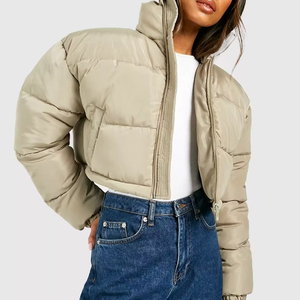 Oversize Clematis Blue OEM Women's Cosy <b>Cropped</b> <b>Puffer</b> <b>Jacket</b> Full Zip Bubble <b>Jacket</b> Breathable And Winter Down <b>Jacket</b> For Women - Product Image 5