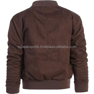 <b>Men's</b> <b>Brown</b> <b>Suede</b> Leather Bomber <b>Jacket</b> Stand Collar Zip Up Casual Vintage Fashion Winter Motorcycle <b>Jacket</b> Custom OEM Wholesale - Product Image 5