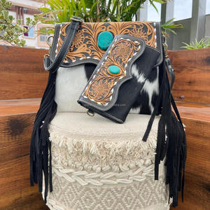 Wholesale New Vintage Hand Tooled Cowhide Leather Handbags and Hand Tooled Cowhide Leather Clutch 2 Piece Combo Set for Women's - Product Image 4