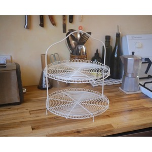 Support à gâteau en métal blanc à 2 étages, plateau de service rond réutilisable pour desserts - Product Image 3