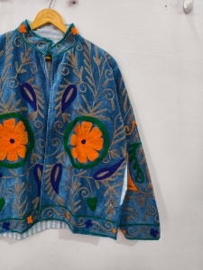 Suzani Embroidered <b>Velvet</b> Short Casual Sweet <b>Jacket</b> <b>Women</b> Breathable Handcrafted Artisan Custom Cotton decent design - Product Image 2