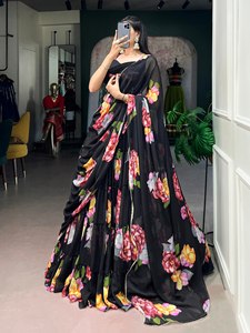Vestido Largo de Gasa con Estampado Floral y Dupatta, Sin Mangas, Cuello Cuadrado, para Fiesta o Boda, para Mujer - Product Image 2