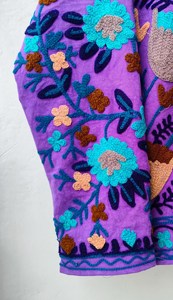Handcrafted <b>Purple</b> Woolen Velvet Jacket Kashmiri Aari Embroidery Bohemian Winter <b>Cardigan</b> Coat Short Blazer Festival Wear - Product Image 6