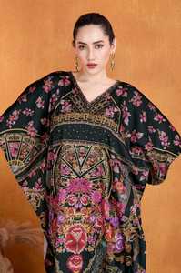 Hot Sale Designer Turkish Style <b>Kaftan</b> Kurta Women Polyester Handmade Batwing Sleeves Regular Fit Flared Hem Short Party V Neck - Product Image 5