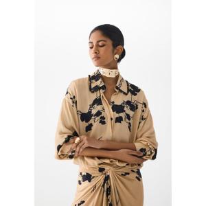 Gilet et pantalon Dhoti Red Tiger Lily, confectionnés en magnifique tissu de lin et soie végétalienne, broderie main trans-saisonnière motif Tigre - Product Image 2