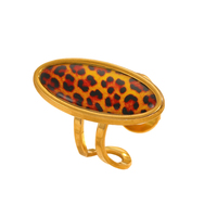 Bague ouverte en acier inoxydable 18K hypoallergénique, anti-ternissement, longue tenue de couleur, imprimé léopard, bijoux féminins luxueux et délicats