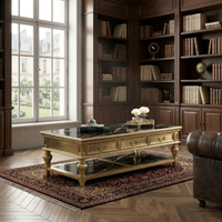 Table basse en bois massif de style néoclassique, qualité hôtelière, plateau en marbre sur mesure, mobilier de salon FF&E sur mesure, certifié d'ingénierie