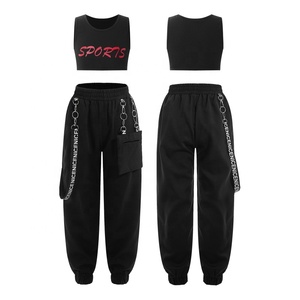 Haut court avec poches en chaîne imprimé lettres pour filles de 6 à 16 ans Vêtements de gym personnalisés Fabricant de street dance Hip-Hop Training - Product Image 5