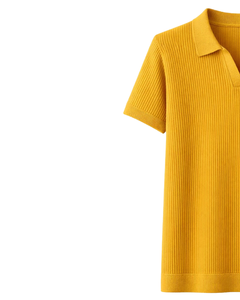 เสื้อโปโลผู้ชายสีเหลืองมัสตาร์ด แขนสั้น ผ้าถักลายริบ ทรงเข้ารูป สไตล์ลำลองสำหรับฤดูร้อน รับผลิตตามแบบ OEM พร้อมสกรีนโลโก้ ขายส่ง - Product Image 3