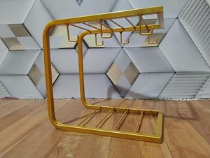 Support à tasses moderne à double niveau en métal avec étagère à assiettes pour le rangement de la vaisselle de cuisine, type sur pied, design durable - Product Image 3