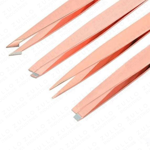 Rose Gold Stainless Steel Slanted Tip Tweezers Set 4 Piece Eyebrow Shaping Precision Beauty <b>Tool</b> Private Label - Product Image 3